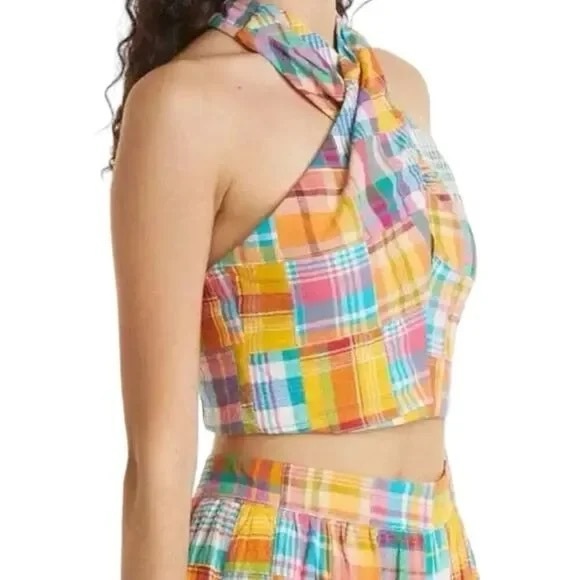 NWT SIZE 4 NWT BIRKENSTOCK + KAI PATCHWORK PLAID COTTON HALTER TOP - Picture 2 of 6
